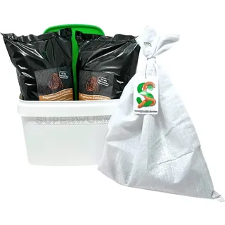 SUPERWURM Einsteiger Wurmzucht - Starter-Set mit 0,5 kg mittleren (ca. 400 St.) Riesen-Rotwürmer - Dendrobena, Angelwürmer, Futterwürmer, Regenwürmer, Würmer, Angelköder, Lebendköder, Wurmfarm