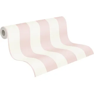A.S. Creations A.S. Création Trendwall 2 Vliestapete mit Blockstreifen 0,53 x 10,05 m – Rosa, Weiß – dezente Streifentapete Made in Germany – 381013