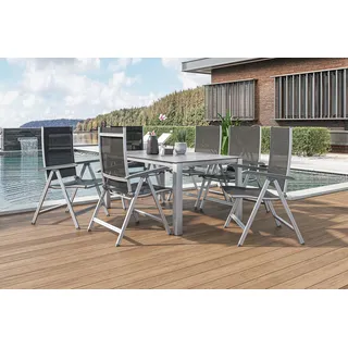 KETTLER Cubic/Basic Plus Garten-Essgruppe, silber/anthrazit, Alu/Textilene, Tisch 160 x 90 cm, 6 Klappstühle