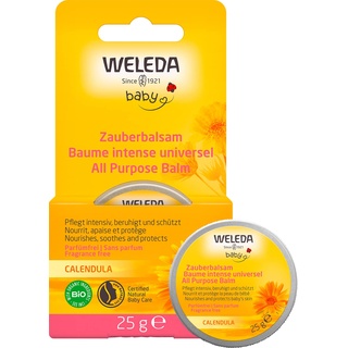 WELEDA Bio Baby Calendula Zauberbalsam - Naturkosmetik Universal Balsam für Gesicht & Körper zur Pflege & Beruhigung trockener Haut und Lippen. Reichhaltiger Allzweckbalsam für Babys & Kinder (1x 25g)