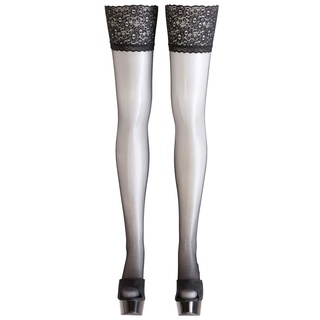 Cottelli LEGWEAR halterlose Strümpfe mit 14 cm breitem Spitzenabschluss, schwarz,