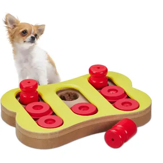 Relaxdays Intelligenzspielzeug für Hunde, Leckerli verstecken, interaktives Hundespielzeug Intelligenz, MDF, Mehrfarbig