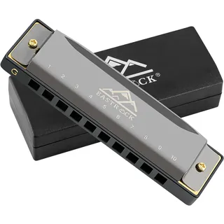 EastRock Blues Mundharmonika Mundharmonika Mundharmonika 10 Loch G Schlüssel mit Etui, Diatonische Mundharmonika für Profispieler, Anfänger, Studenten Geschenke, Erwachsene, Freunde, Geschenk Schwarz
