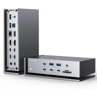 iVANKY FusionDock Max 1 Kompatibel mit Thunderbolt 4, 20-in-1 Quad 6K@60Hz Monitor Docking Station, 40Gbps Dock für MacBook M1/M2/M3 Pro/Max, 2HDMI 2.0, 96W PD, 10Gbps 5USB-A und 2USB-C (Silber)
