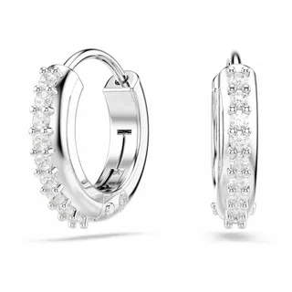 Swarovski Matrix Kreolen, Weiße, Rhodinierte Ohrringe mit Strahlenden Swarovski Kristallen im Rundschliff