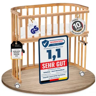 babybay Maxi extra großes Beistellbett aus massivem Buchenholz/Kinderbett Höhe stufenlos verstellbar & umweltfreundlich/mit Matratze, Gitter, Rollen (kernbuche geölt)