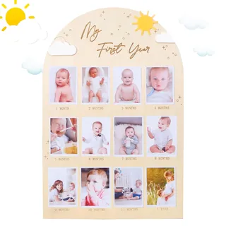 My First Year Photo Board - Baby First Birthday Photo Display Wood Board Sun Theme Monthly Milestone Photo Board You Are My Sunshine 1st Birthday Decoration 12 Months Photo Frame