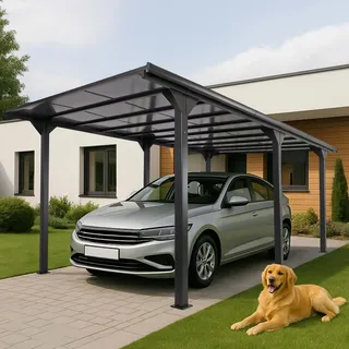 Mendler Alu-Carport HWC-O23, Autoüberdachung Garage Unterstand, 10cm-Gestell Polycarbonat-Dach Regenrinne, 3x6m