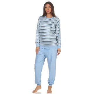 normann Eleganter Damen Frottee Pyjama Schlafanzug mit Bündchen in Streifenoptik - 291 201 13 572, Farbe:hellblau, Größe2:44/46 - 44-46