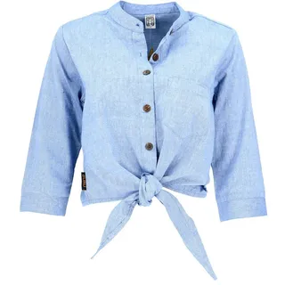 Guru-Shop Longbluse Boho Blusentop zum Binden, Bluse, Leinenlook -.. alternative Bekleidung blau