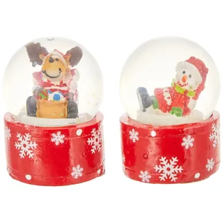 Dekohelden24 Mini-Schneekugel Weihnachtselch/Schneemann im 2er Set, Maße H/B/Ø Kugel: ca. 5 x 3,5 cm/Ø 3,5 cm.