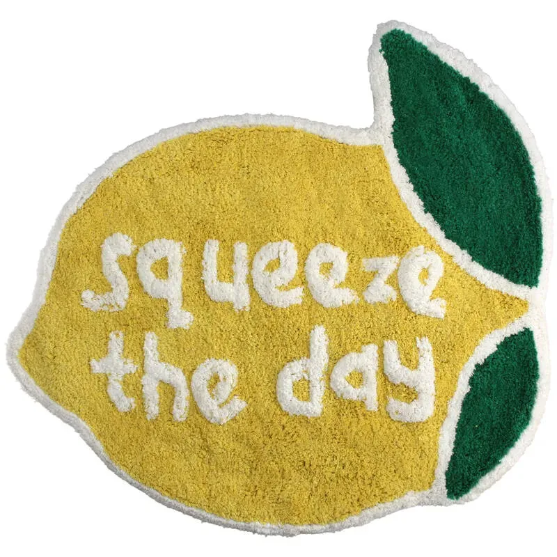 Badematte Zitrone Gelb – mit Spruch „Squeeze the Day“