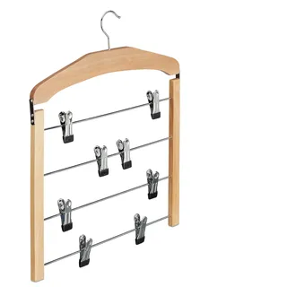 Relaxdays Rockbügel, Hosenbügel Holz, 360° drehbarer Haken, Kleiderbügel rutschfest, HBT 45,5x39x2,5 cm, Silber/Natur,
