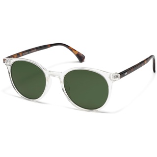 SOJOS Polarisiert Runde Sonnenbrille Damen Herren Retro Vintage UV400 Schutz Runde Kleine für Schmales Gesicht MAY SJ2113 mit Klar Rahmen/Grüner Linse - Middle
