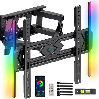 PERLESMITH TV Wandhalterung, LED-Hintergrundbeleuchtung mit Musik-Synchronisation, Wandhalterung Fernseher für 25-70 Zoll Fernseher bis zu 45kg, Schwenkbare Neigbare TV Halterung max.VESA 400x400mm