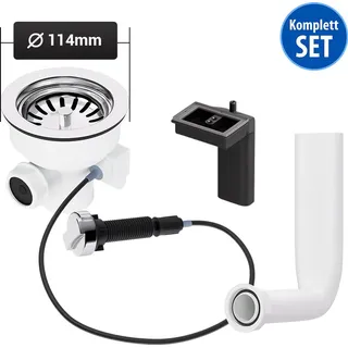 Aquade Siebkorbventil 114mm mit Drehexcenter und Abtropf-Überlauf Siebkorb Ventil für Küchenspüle Ersatzteile für Spüle