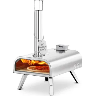 BIG HORN OUTDOORS 40,6 cm Holz-Pellet-Pizzaofen, Pellet-Pizzaofen, tragbarer Edelstahl Pizza ofen mit Pizzastein für den Außenbereich, Garten