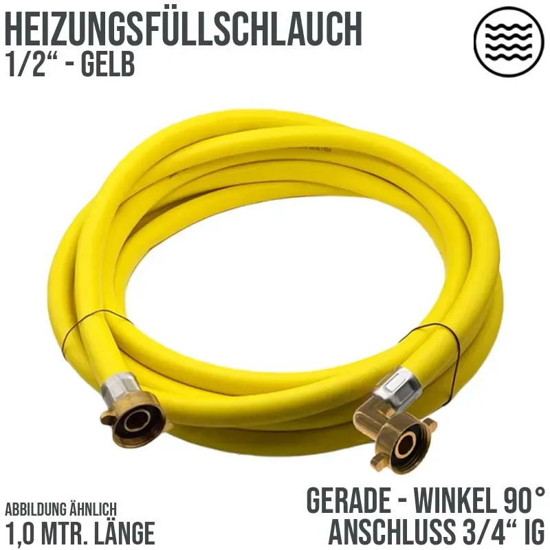 1,0 m Heizungs Füll Wasser Heizkörper Radiator Sanitär Schlauch gelb - 3/4 Gera..."