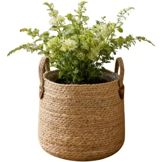 Gewebter Pflanzkorb, Weidenpflanzentöpfe, runder Weidenkorb mit Einsatz und Griff, für Innenräume, Rasen, Hof, Zuhause, Pflanze, Blumen, Kleinteile (Beige_22 cm)