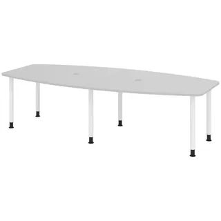 bümö Konferenztisch, grau, weiß, Holzwerkstoff, Nachbildung, oval 280x74x130 cm, FSC Mix, Arbeitszimmer, Schreibtische, Bürotische