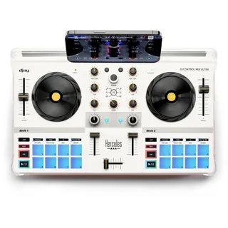Hercules DJControl Mix Ultra – Drahtloser 2-Deck Controller mit Akkubetrieb – Optimiert für Algoriddim djay – Hochwertige Verarbeitung & RGB-Pads – Das ultimative Mobile-DJ-Set