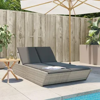 Festnight Doppelliege Outdoor 2 Personen Doppel Sonnenliege Rattan Rattanliege Gartenliege Sonnenbett Loungebett Gartenbett mit Auflage Liege Outdoor Liegestuhl Garten