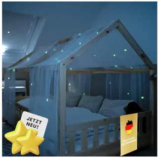 lilimaus Hausbett Himmel mit leuchtenden Sternen - Betthimmel Hausbett Deko - Geschenk Mädchen & Jungen - Himmelbett Vorhänge für 90x200 & 120x200 Kinderbetten - Leuchtsterne Kinderzimmer Deko
