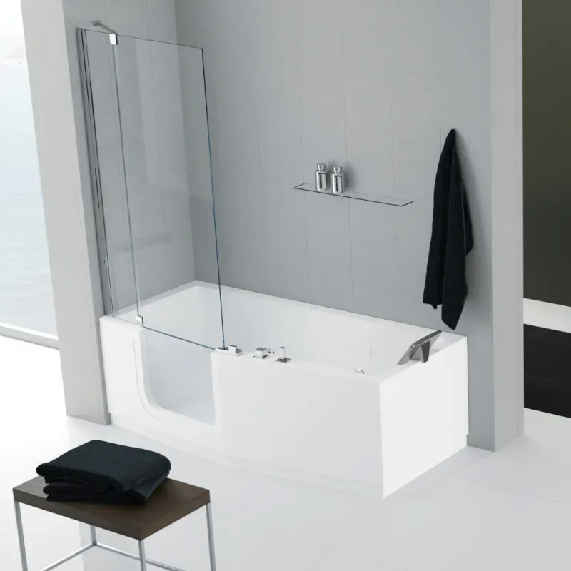 Novellini Iris Standard mit Gestell + Wannenrandarmatur + Iris Comby / Comby 2 180x75/85 cm Weiß glanz