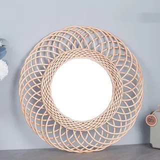 38,1 cm runder hängender Wandspiegel, Boho, dekorativer Rattan-Kreis-Wandspiegel für Bauernhaus, Wohnzimmer, Schlafzimmer, Badezimmer