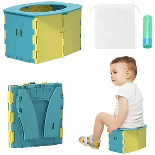 oubasang Faltbares töpfchen kinder, töpfchen für unterwegs,Baby potty travel, Reisetöpfchen faltbares Töpfchen Tragbar Reise WC Kinder für Kinder 12-36 Monate (Felsenblau)