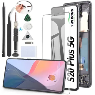 OLED-Bildschirm für Samsung Galaxy S20 Plus 5G G986, Ersatz für Samsung Galaxy S20 Plus G985, LCD-Display, Touchscreen-Digitizer, Ersatz mit Werkzeugen (mit Fingerabdruck, schwarzer Rahmen)