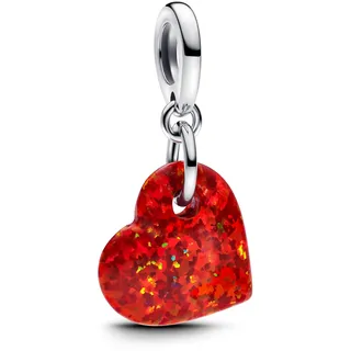 Pandora Moments Schillerndes Rotes Herz Charm-Anhänger aus Sterling Silber mit synthetischer Opal, Kompatibel Moments und ME Armbänder, 793348C01