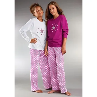 PETITE FLEUR Pyjama Set, 2 Stück, 4 Stk. tlg modischer Sternendruck auf den Shirts und Hosen Gr. 122/128, weiß, beere, , 217005-122