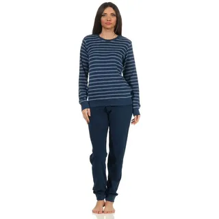 Normann Pyjama Damen Frottee Pyjama langarm Schlafanzug mit Bündchen - 212 801 blau 44-46