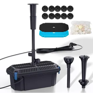 Biling Teichfilterpumpe mit Filter, All-in-One 2500L/H 40W Teichpumpe Filter Einstellbares Wasserventil und Düsen, Unterwasser-Teichfilter, Reinigung von bis zu 4000 l Teich, Teichwasserfilterpumpen