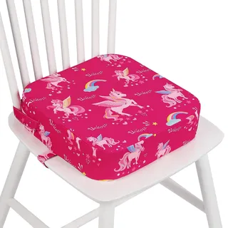 wooshwa Sitzerhöhung Stuhl Kind, kindersitzerhöhung Flexible Sitzerhöhung Sitzkissen Kinder mit 2 Sicherheits Schnalle Rutschfeste & Anti-Rutsch-Boden für Zuhause Unterwegs, 32x32x10 cm (Einhorn)