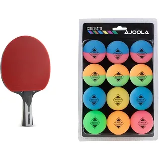 JOOLA 54206 Tischtennisschläger Carbon X Pro ITTF genehmigter Profi Wettkampf Tischtennis-Schläger 7 Sterne, Schwarz/Grau & 42150 Tischtennis Ballset Colorato mit 12 Bunten Bällen Tischtennisbälle