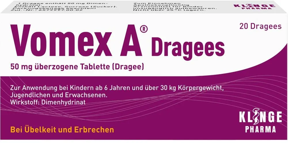 69002500912 main KLINGE Übelkeit Vomex A Dragees, 20 Tabletten
