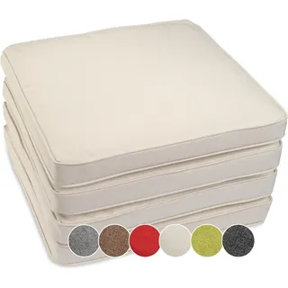 sunnypillow 4er Set Stuhlkissen wasserdicht UV-lichtecht 40 x 40 x 5cm | Polsterauflage Auflage für Stühle/Bänke | Sitzkissen Stuhlauflage für Haus und Garten | Indoor/Outdoor | Ecru