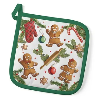 Ambiente Home Ambiente Topflappen 20 x 20 cm potholder Baumwolle Lebkuchen Zweige Weihnachtsmotiv Serie Gingerbread Cookies