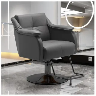 WKXTECZT Friseurstuhl,Friseursessel Höhenverstellbar Für Herren Damen, Friseureinrichtung Bedienungsstuhl Vintage Retro, Kunstleder,Grau,A