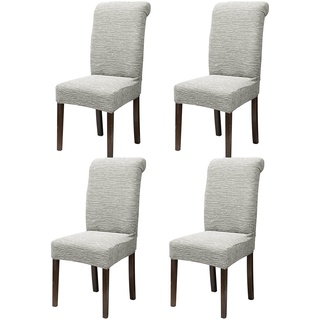 Stuhlhussen Stretch Jacquard Universal Stuhlhussen 4er set für Esszimmer Weiche Stretch waschbare Stuhlhussen für abnehmbare Hotel Bankett Küche Restaurant Home HochzeitSet (4, gestreift-Creme)