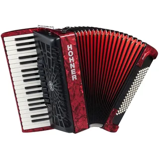 Hohner Bravo Line Facelift III Chromatisches Piano-Akkordeon mit Tasche 96 Bass rot