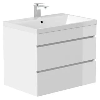 Lomadox Waschtisch FROME-02, 70 cm, hängend, weiß Hochglanz, 2 Schubladen weiß
