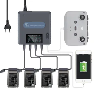 LYONGTECH LCD Display Akku Ladegerät für DJI Mavic 2 Pro/Zoom Drohne,lädt 4 Batterie und 2 USB-Anschlüsse Gleichzeitig, 6 in 1 Parallel Akkuladestation Hub Zubehör