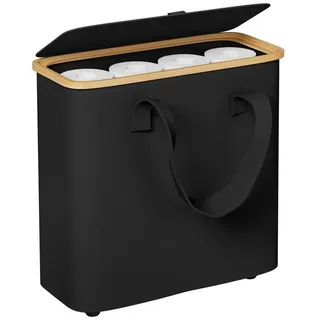 Yorbay 30L Toilettenpapier Aufbewahrung Korb mit Deckel, Faltbarer Klopapier Aufbewahrung für 12-16 Rollen Klopapier, Bambus Toilet Paper Organizer für Badezimmer, Enge Räume, Schwarz