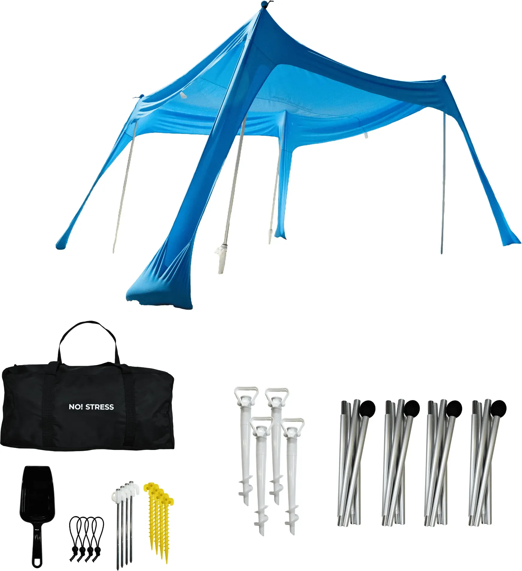 No Stress Strandzelt mit UPF 50+ Sonnensegel 300x300 cm bis 6 Personen