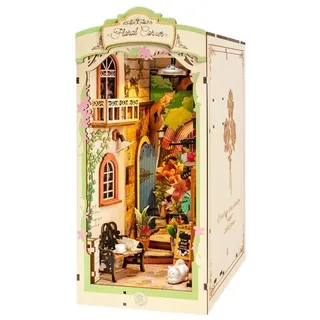 getDigital Book Nook Blumenladen, Holzbausatz, 164 Teile, batteriebetrieben beleuchtet, 19x10,8x24cm