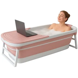 FLINQ Faltbare Badewanne XXL für Erwachsene - 158 x 60 x 53 cm - Klappbare Mobile Badewanne - Auch für Kinder Geeignet - Rosa