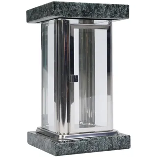 Grab-Lampe Granit Oliven Grün Edelstahl Grab-Schmuck Friedhof-Leuchte Hochwertig